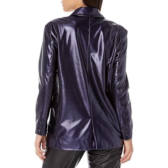 [BLANKNYC] Womens Faux Leather Oversized Blazer with Pockets Purple Coat XS - XS - Picture 2 of 3